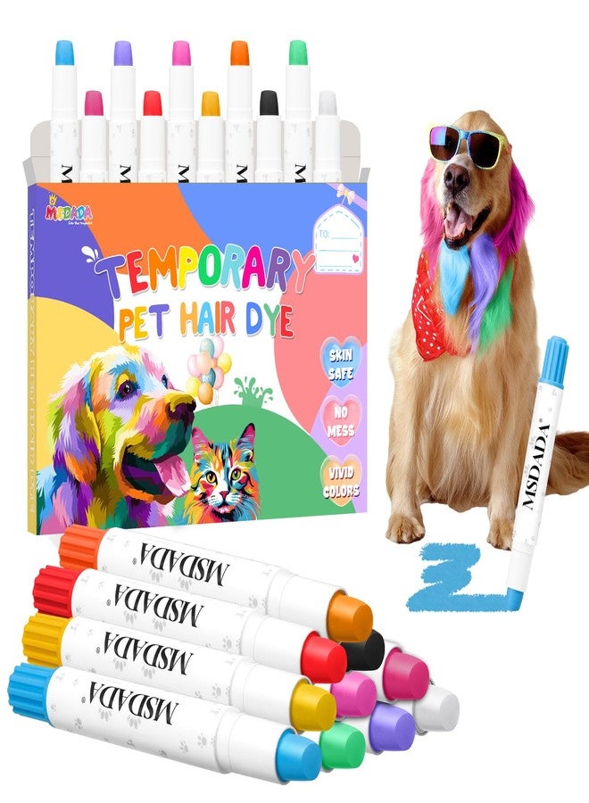 MSDADA Washable Dog Hair Dye Paint Temporary Pet Fur Markers Dog Safe Hair Color Crayons for Small to Large Boy & Girl Puppy Stuff Accessories, Funny Birthday to Cat Lovers (10 Pcs) - Image 1